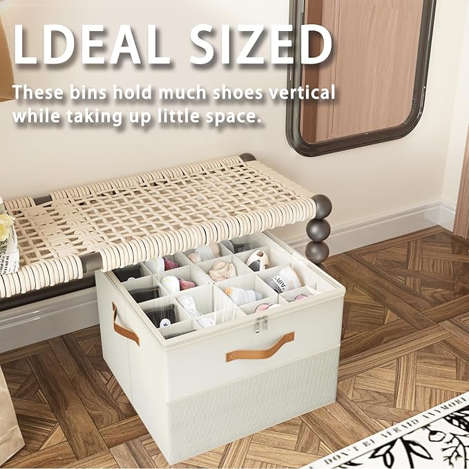 Shoe Organizer for Closet, 2 Pack Foldable Shoe Storage Organizer Box Bin - Image 5