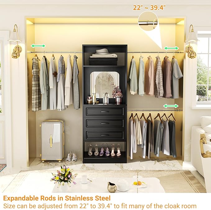 Unikito 8FT Closet System with Mirror, 96 Inch Walk in Closet Organizer Kit - Image 5