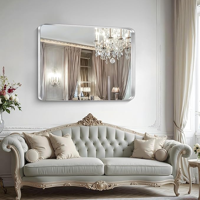 CIRCUMI Silver Bathroom Mirror, Rounded Corner, Tempered Glass, Large Mirror - Image 5