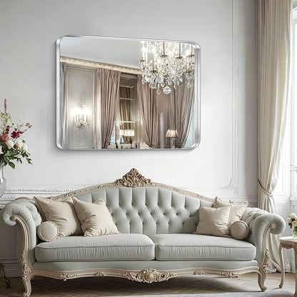 CIRCUMI Silver Bathroom Mirror, Rounded Corner, Tempered Glass, Large Mirror - Image 5