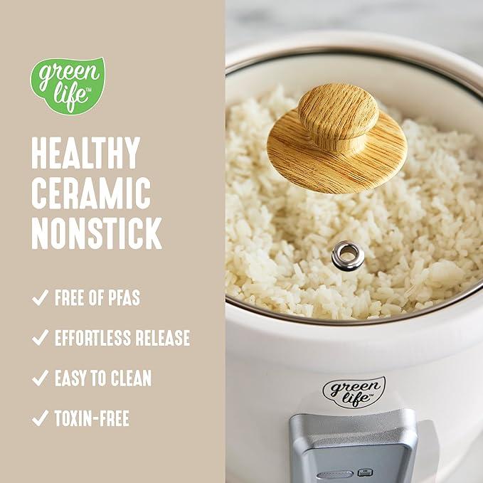 GreenLife Rice Cooker with Removable PFAS-Free Ceramic Nonstick Pot, 3-Cups - Image 3