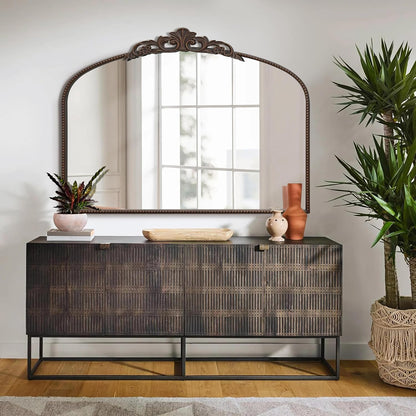 Micasso Vintage Bronze Wall Mirror: 40"x29" Baroque Antique Arched Mirror | Traditional Ornate French Decorative Mirror for Bedroom/Bathroom/Fireplace/Entryway/Hallway/Dresser/Vanity/Mantel/Nightstand