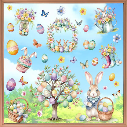 9 Sheets Easter Window Clings Decor, Bunny & Egg Window Stickers, Spring Decorations for Home, Office, Classroom, Holiday Decals for Glass Windows & Doors