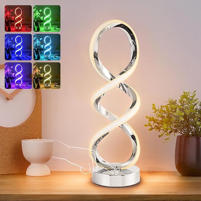 Modern Spiral RGB Table Lamp, Touch Dimmable Bedside Lamp, 7 Colors 10 Light by Adebime