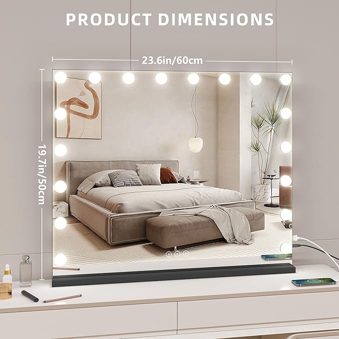 Vanity Mirror with Lights, Makeup Mirror with 17 Dimmable LED Bulbs, 3 Color - Image 6