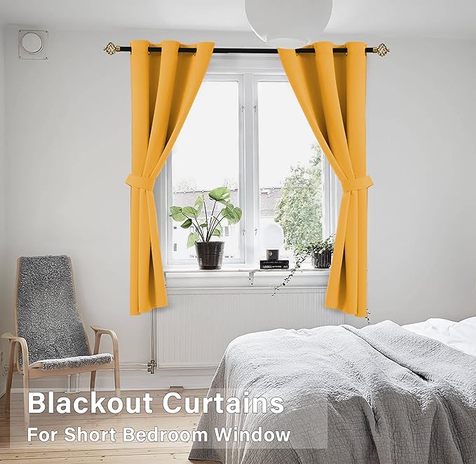 KOUFALL Yellow Cafe Kitchen Curtains 45 Inch Length - Image 2