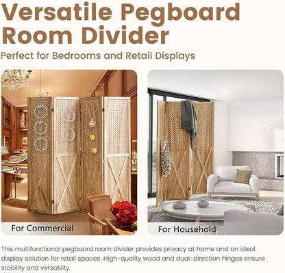 ALeesing 4 Panel Pegboard Wood Room Divider, 5.6Ft Pegboard Display Folding - Image 4