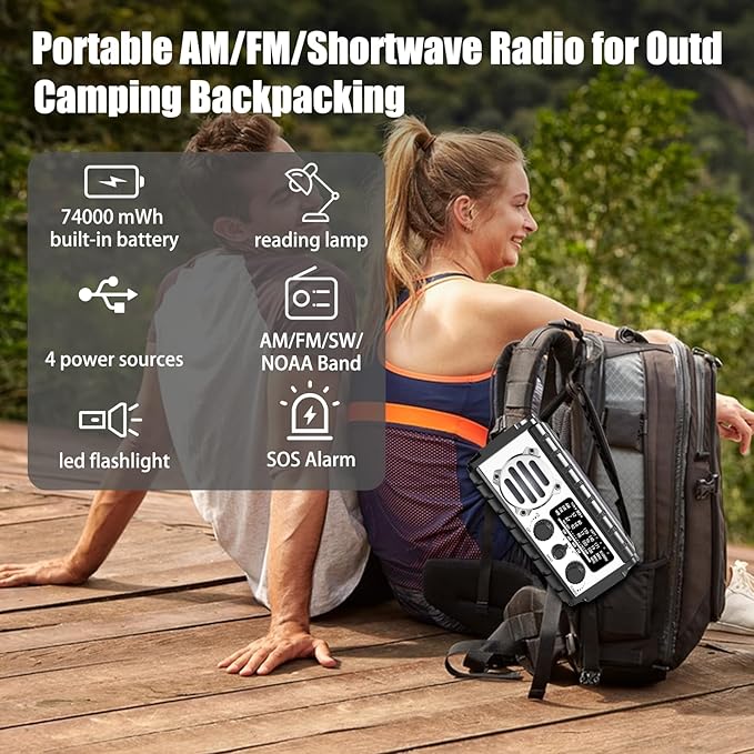 QAUYYW Emergency Radio, 20000mAh/74000mWh Weather Radio, Solar Hand Crank Radio - Image 6