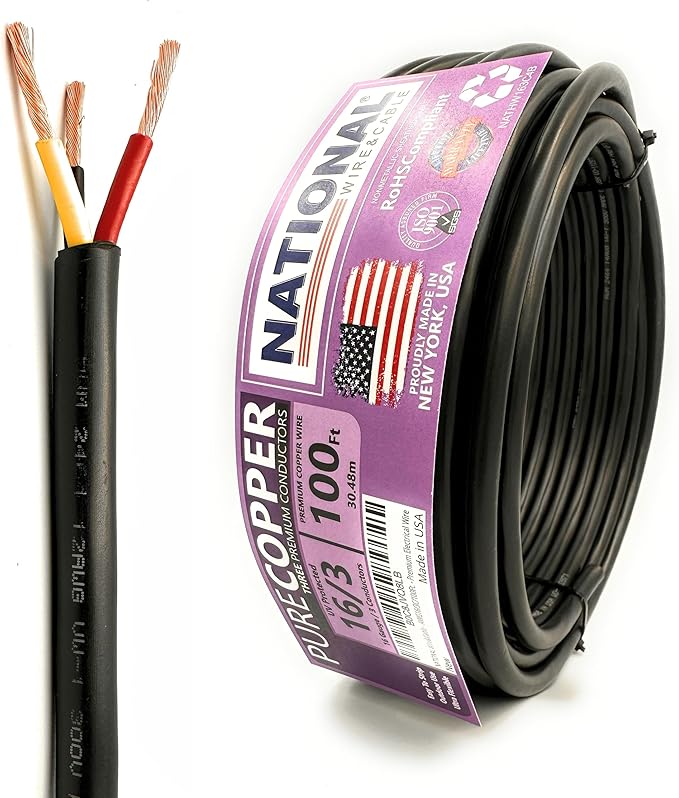 NATIONAL Wire & Cable – 16 AWG 3-Conductor Premium Copper Wire, 100 ft by NATIONALWireCable