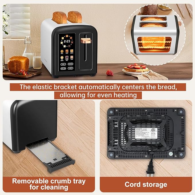 SEEDEEM Toaster 2 Slice with Touch Screen, Faster Heating Speed, 7 Shade Setting - Image 5
