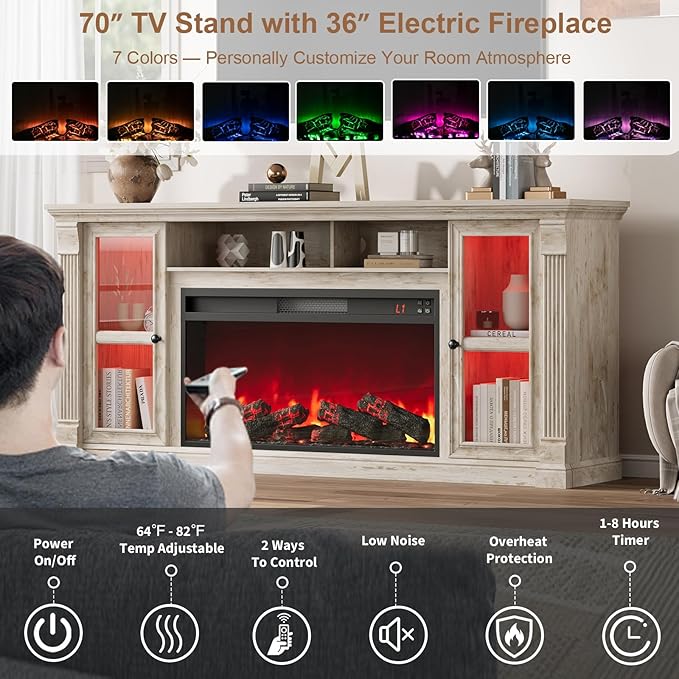 Farmhouse Fireplace TV Stand Up to 80" TVs, Media Console - Image 8