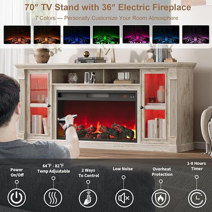 Farmhouse Fireplace TV Stand Up to 80" TVs, Media Console - Image 8