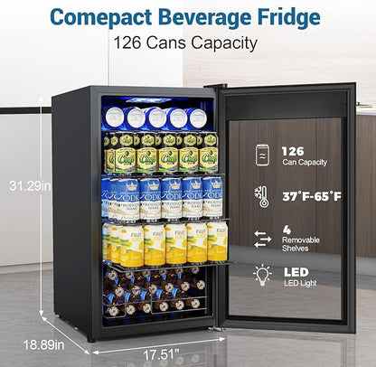 Mini Fridge 3.2 Cu.Ft Small Beverage Refrigerator 126 Can Lockable Drink Cooler - Image 2