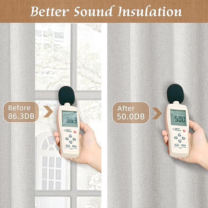 LAMIT 100% Blackout Linen Curtains 63 Inches Long, Linen Textured Living Room - Image 6