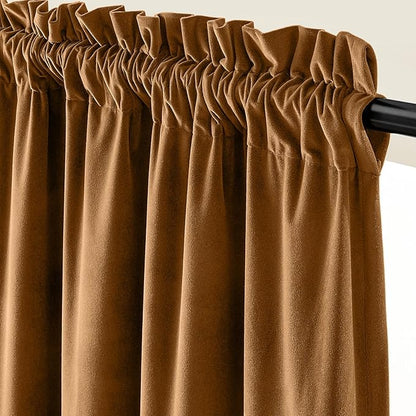 Lazzzy Velvet Curtains Brown Blackout Curtains Thermal Insulated Drapes - Image 4