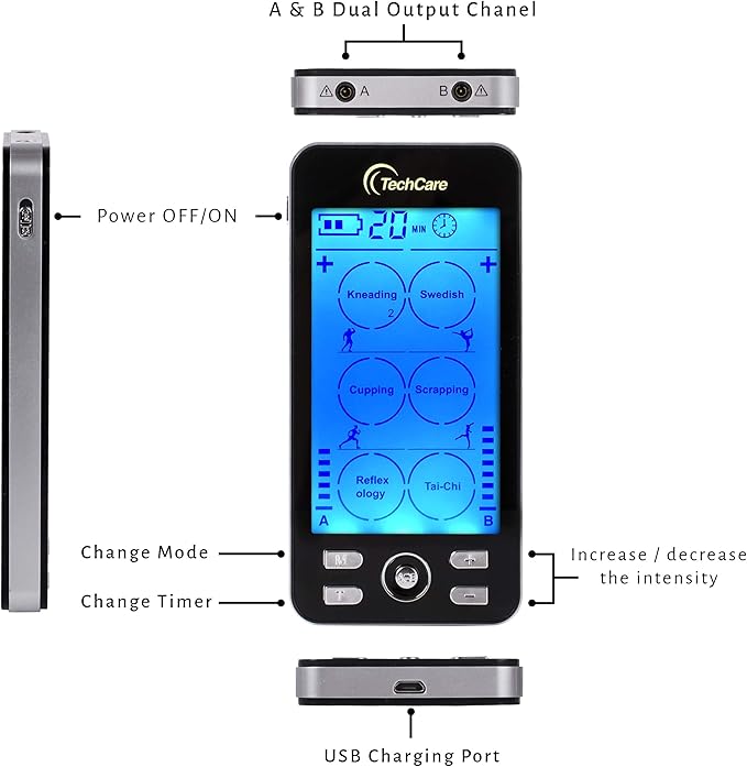 TechCare Plus 24-Mode TENS & EMS Dual-Channel Muscle Stimulator – Rechargeable - Image 4