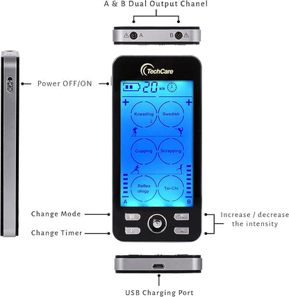 TechCare Plus 24-Mode TENS & EMS Dual-Channel Muscle Stimulator – Rechargeable - Image 4