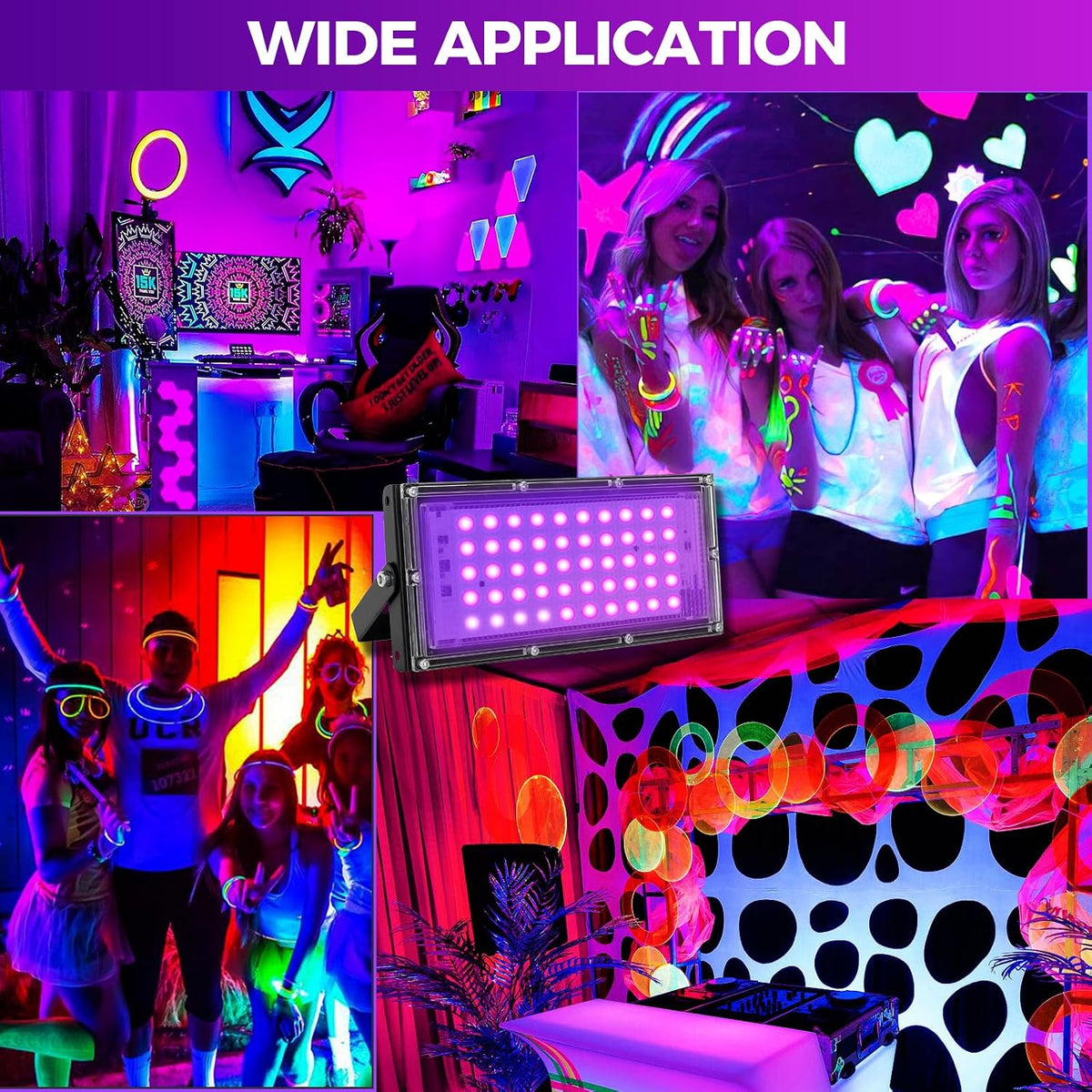 50W LED Black Lights for Glow Party, IP65 Waterproof UV Blacklight Floodlight...