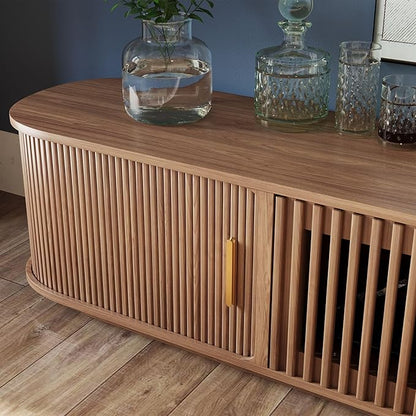 POVISON Fully-Assembled Mid-Century Modern Tambour Door TV Stand, Wood TV - Image 4