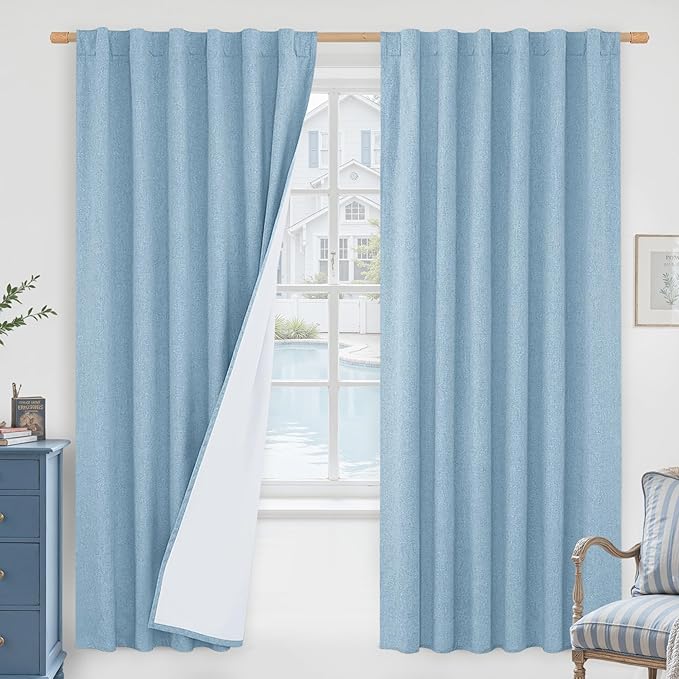 LAMIT 100% Blackout Linen Curtains, 72 Inches Linen Textured Thermal Bedroom by LAMIT