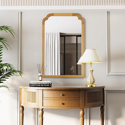 Wood Frame Wall Mirror for Bathroom, Rounded Corner Arch Rectangle Mirror for - Image 4