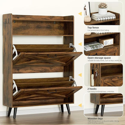 EOYUTLLY Shoe Cabinet with Bench, Entryway Shoe Organizer with 2 Flip Drawers & - Image 4