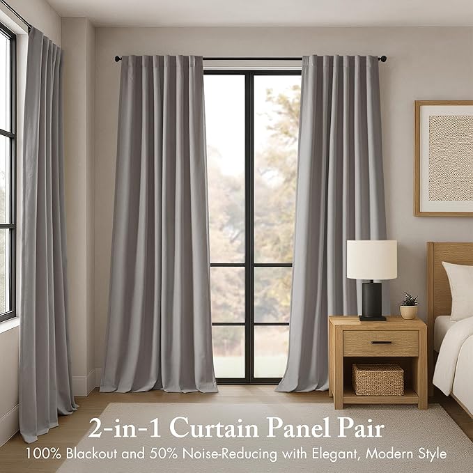Madison Park Karien 100% Blackout Curtains 52x95 – Grey, 2-Layer Noise Blocking - Image 2
