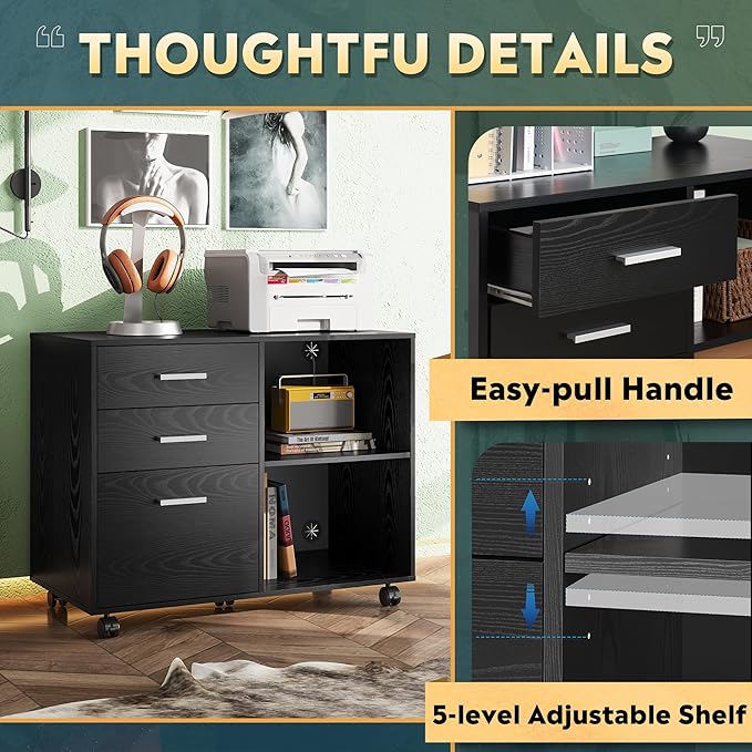 DEVAISE 3 Drawer Mobile File Cabinet, Wood Lateral Filing Cabinet, Printer Stand - Image 7