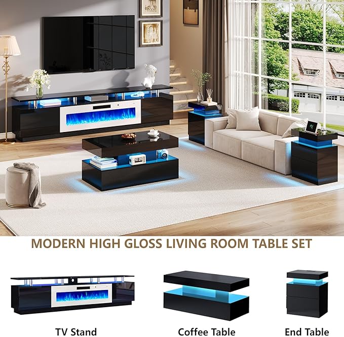 AMERLIFE 90" 2 Tier Fireplace TV Stand - Image 8