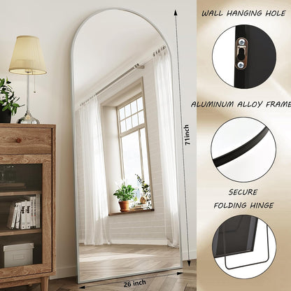 AUYHM Standing Mirror,Arch Mirror Full Length,71"x26" Silver Mirror Full Length,Silver Arch Mirrors,Floor Length Mirrors