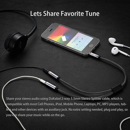 DUKABEL Headphone Splitter, Strong Braided & Gold-Plated 3.5mm Stereo Audio Y - Image 2