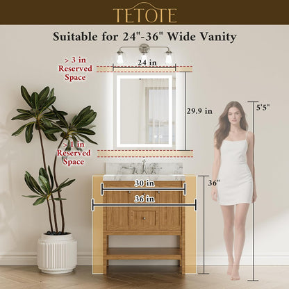 LED Bathroom Mirror 24 x 30 Inch Lighted Bathroom Vanity Mirror with Lights, Brighter Frontlit and Backlit Light up Anti Fog Mirror, 3-Color Dimmable, Shatterproof Tempered Glass, Waterproof