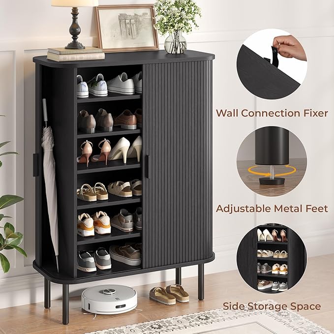 Shoe Storage Cabinet with Adjustable Shelves, 6-Tier Mid-Century Modern Shoe - Image 5