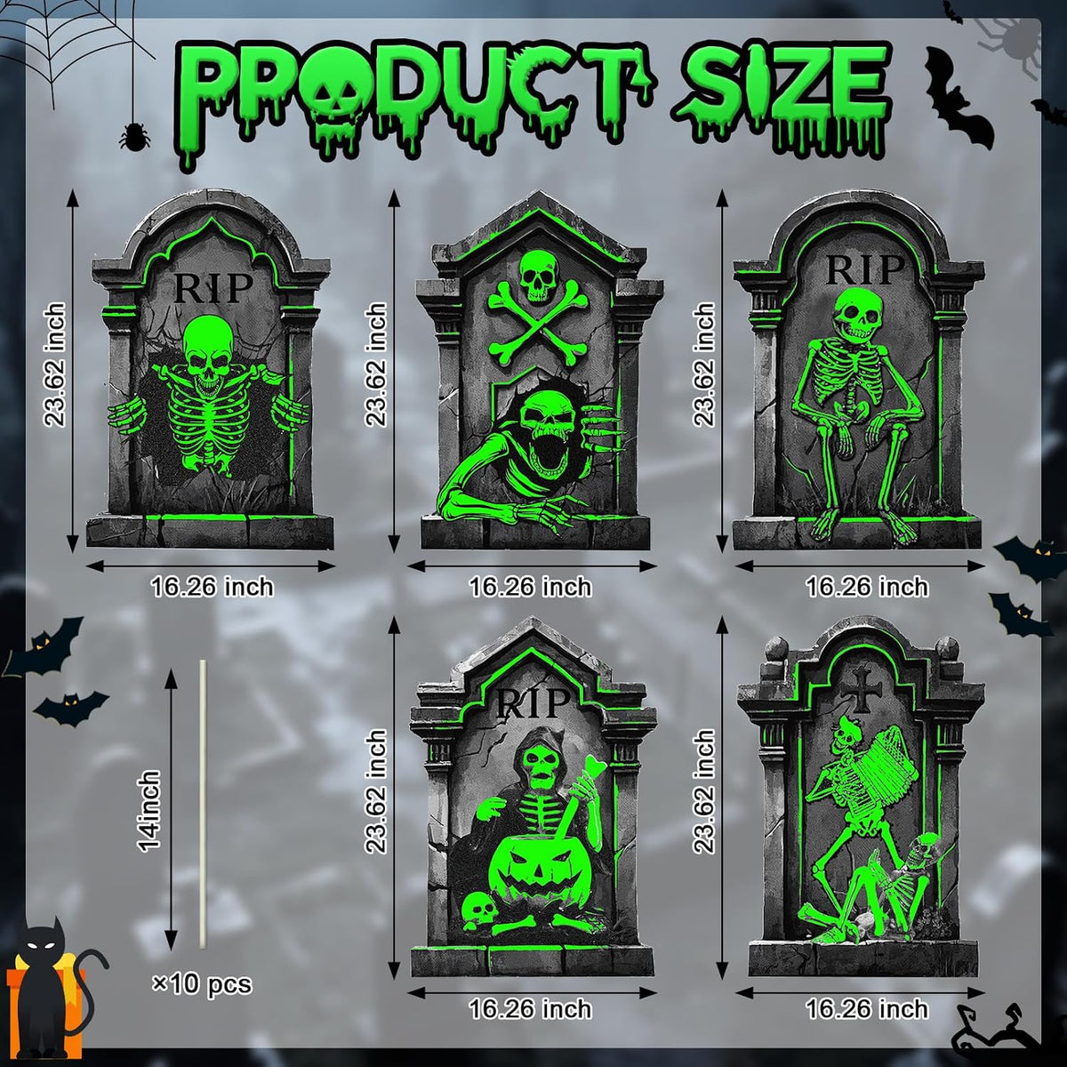 25.2in Halloween Tombstones Outdoor Decor Glow in The Dark - 5PCS Large Tombs...
