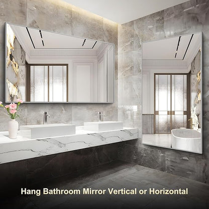 36x60inch Brushed Nickel Bathroom Mirror, Large Rectangular Wall Mirrors - Image 4