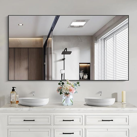 Black Bathroom Mirror for Wall, 30x50 Inch Rectangle Mirrors by Welcometocofeny