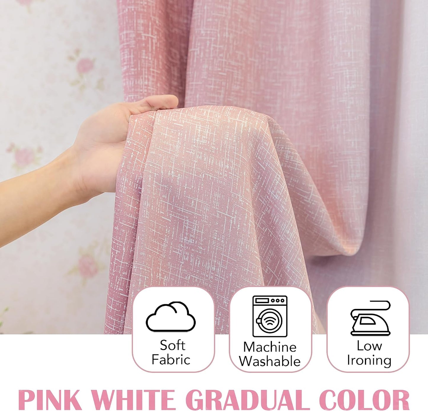 Pink White Ombre 100% Blackout Curtains Bedroom 52x63 2 Panels | Gradient Patterned Room Darkening Drapes for Girls Nursery Living Room 63 Inch Long Thermal Insulated Soundproof Rod Pocket