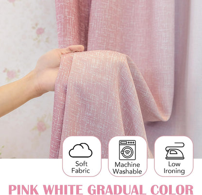 Pink White Ombre 100% Blackout Curtains Bedroom 52x63 2 Panels | Gradient Patterned Room Darkening Drapes for Girls Nursery Living Room 63 Inch Long Thermal Insulated Soundproof Rod Pocket