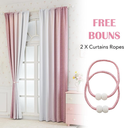 Pink White Ombre 100% Blackout Curtains Bedroom 52x63 2 Panels | Gradient Patterned Room Darkening Drapes for Girls Nursery Living Room 63 Inch Long Thermal Insulated Soundproof Rod Pocket