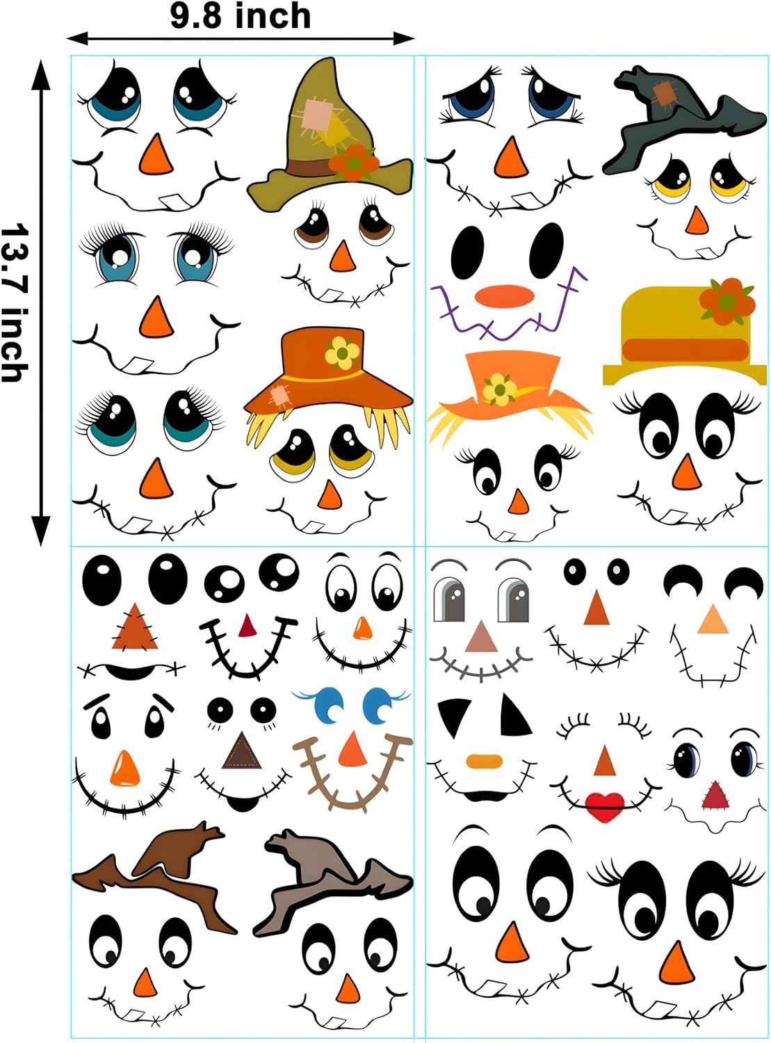 26 Pcs Fall Scarecrow Face Vinyl Decals Scarecrow Faces DIY Craft Vinyl Art Stickers, Scarecrow Wall Decals Stickers Halloween Fall Thanksgiving Christmas Glass Window Sticker