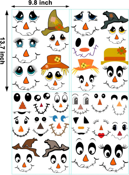 26 Pcs Fall Scarecrow Face Vinyl Decals Scarecrow Faces DIY Craft Vinyl Art Stickers, Scarecrow Wall Decals Stickers Halloween Fall Thanksgiving Christmas Glass Window Sticker
