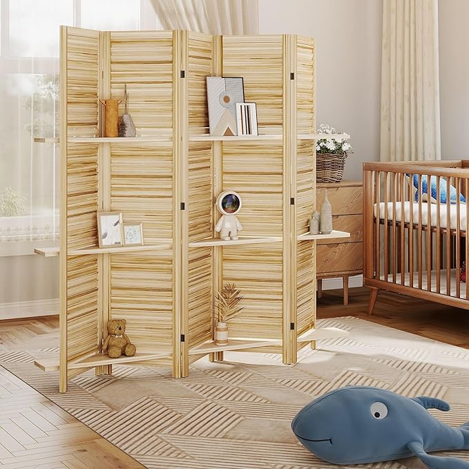 HOMCOM Room Divider, 5 Panel 67" Tall Wood Privacy Screen - Image 9
