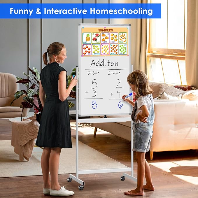 Magnetic Mobile White Board, 48 x 24 Double Sided Dry Erase Board Rolling - Image 7