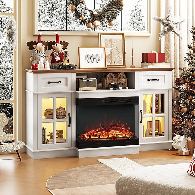Bonnlo Fireplace TV Stand for up to 65-Inch TVs, Modern Electric Fireplace TV by Bonnlo