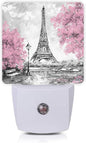Smoaffly Eiffel Tower Paris Pink Flower Night Light Plug-in LED Nightlights by Smoaffly