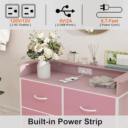 Pink Dresser for Bedroom with Charing Station Dressers with LED Lights Tall - Image 5