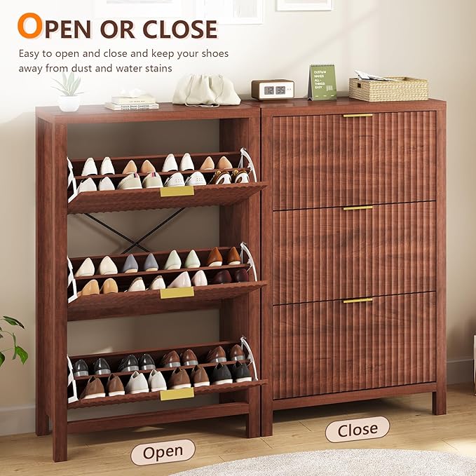 Shoe Cabinet Storage for Entryway, Fluted Shoe Cabinet - Image 7