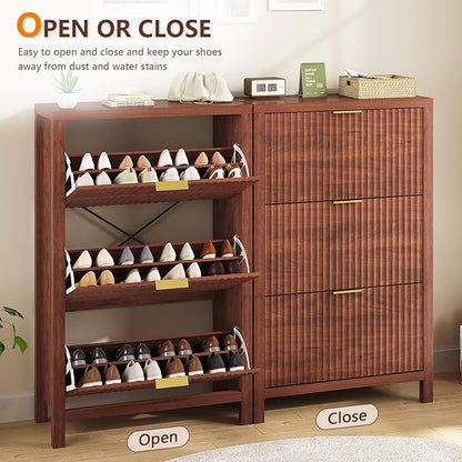 Shoe Cabinet Storage for Entryway, Fluted Shoe Cabinet - Image 7