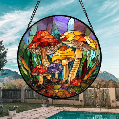 DASTOLL Stained Glass Window Hanging, Jungle Mushrooms Sun Catchers Diamond - Image 3