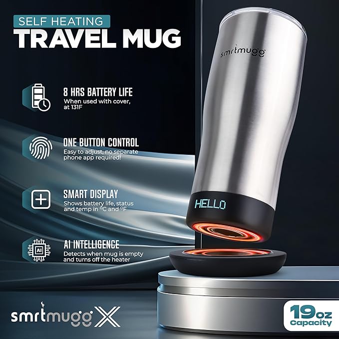 X Heated Coffee Mug 19 oz., 8 Hour Battery Life, Self-Heating, Adjustable Temp - Image 3